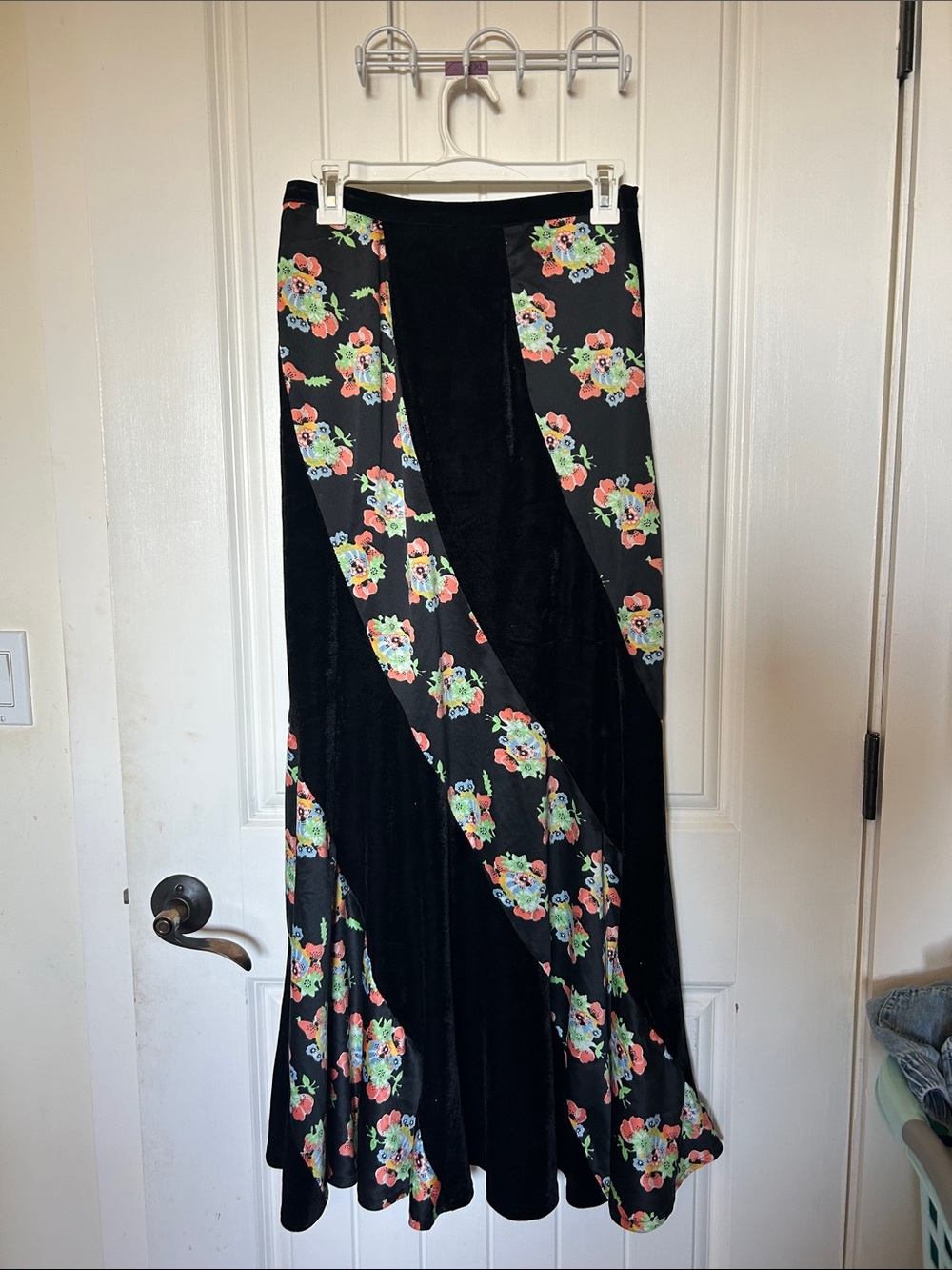 Free People Black Maxi Skirt with Multicolor Floral Panels